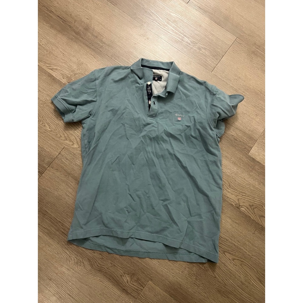 Gant Mens Short Sleeve Pique Polo Shirt Sage Green XL Embroidered Shield Logo‎
